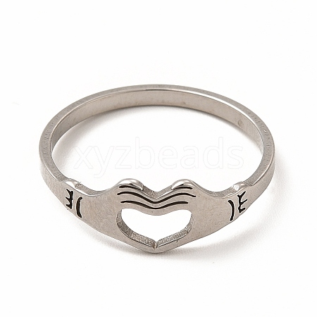 Non-Tarnish 304 Stainless Steel Hollow Out Heart Hand Finger Ring for Women RJEW-K239-03P-1