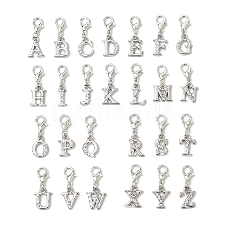 26Pcs Letter A~Z Alloy Rhinestone Pendant Decorations HJEW-JM02651-1