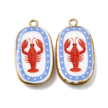 Fruit & Floral & Animals Printed Handmade Porcelain Pendants X-STAS-Z207-01G-05-1