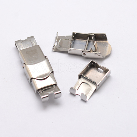 Tarnish Resistant Rectangle 201 Stainless Steel Watch Band Clasps STAS-N076-09-1