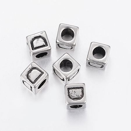 304 Stainless Steel Large Hole Letter European Beads STAS-H428-01AS-D-1