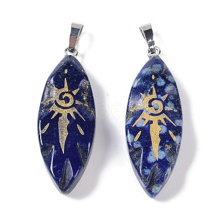 Dyed Natural Lapis Lazuli Gold Sun Pattern Pendants G-L524-14P-06-1