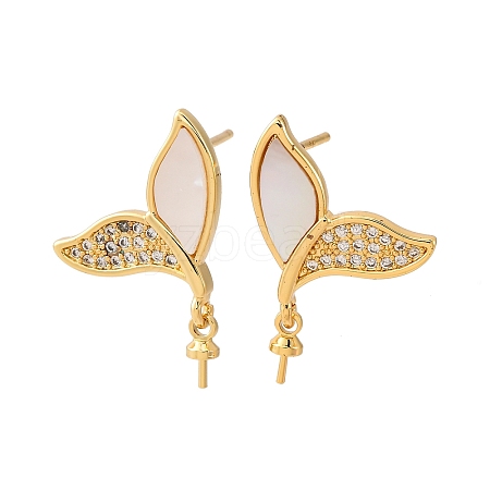 Brass Micro Pave Cubic Zirconia Shell Stud Earrings Findings KK-D363-05G-1