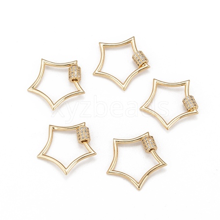 Brass Micro Pave Clear Cubic Zirconia Screw Carabiner Lock Charms ZIRC-T010-07G-1