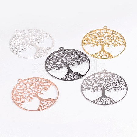 Filigree Tree of Life Brass Pendants KK-M171-01-1