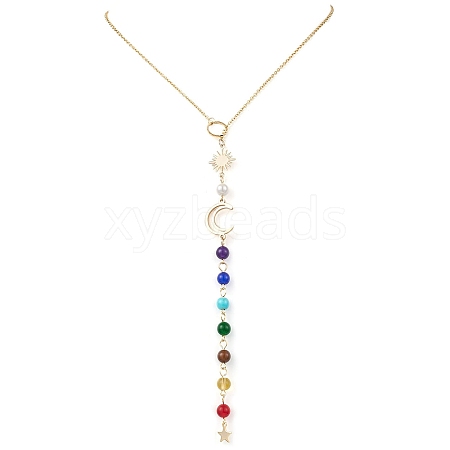 Chakra Natural Malaysia Jade & Tiger Eye & Synthetic Citrine & Synthetic Turquoise Pendant Necklaces NJEW-JN05046-1