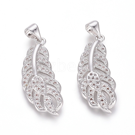 Brass Micro Pave Clear Cubic Zirconia Pendants ZIRC-G153-38P-1