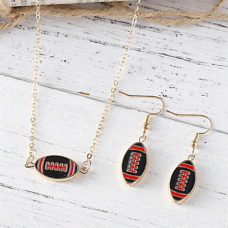 Rugby Zinc Alloy Enamel Pendant Necklaces & Dangle Earrings Sets FS-WGFCE0C-03-1