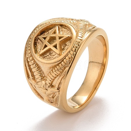 Ion Plating(IP) 304 Stainless Steel Pentagram Chunky Finger Ring for Women RJEW-A005-03G-1