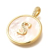 Rack Plating Brass Micro Pave Clear Cubic Zirconia Pendants with Shell KK-M309-42G-S-3