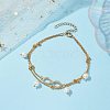 304 Stainless Steel with Shell Pearl Beads with Cubic Zirconia Anklet AJEW-AN00609-2