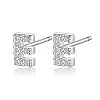 Anti-Tarnish Rhodium Plated 925 Sterling Silver Initial Letter Stud Earrings HI8885-05-1