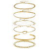 Synthetic Non-magnetic Hematite & Brass & Stainless Steel Cuff Bangles & Link & Charm Bracelets Sets BJEW-PH0004-44-1
