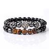 Natural Tiger Eye & Obsidian & Synthetic Non-magnetic Hematite Stretch Bead Stretch Bracelets IO9425-7-1