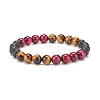 4Pcs 4 Colors Natural Tiger Eye & Black Agate(Dyed) Round Beaded Stretch Bracelets Set BJEW-JB08086-3