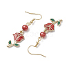 Valentine's Day Alloy Enamel Flower Dangle Earrings EJEW-JE06273-01-5