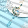 Wire Wrapped Synthetic Turquoise Chips & Brass Moon Pendant Decorations HJEW-TA00103-03-2