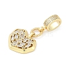 Brass Clear Cubic Zirconia Heart European Dangle Charms KK-Z090-04G-2