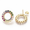 Brass Micro Pave Colorful Cubic Zirconia Stud Earrings EJEW-S208-047-1