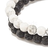 2Pcs Natural Lava Rock & Howlite Round Beaded Stretch Bracelets Set with Synthetic Hematite Column BJEW-JB08060-01-6