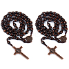 2Pcs Zinc Alloy & Wood Jesus Cross Rosary Bead Necklaces NJEW-DC0001-14-1