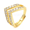 Brass Crown Adjustable Ring with Clear Cubic Zirconia RJEW-Q781-02G-1