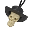 Halloween Skull Plastic Pendant Necklaces NJEW-S006-01E-3