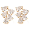 Rack Plating Leaf Brass Clear Cubic Zirconia Stud Earrings EJEW-M090-20G-1