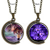 Double-sided Picture Glass Rotatable Pendant Necklaces NJEW-F200-08AB-1
