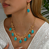 Middle Eastern Synthetic Turquoise & Alloy Oval Pendant Necklace & Earrings Sets for Wedding AL5666-4