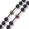 Natural Tiger Eye & Lava Rock & Synthetic Hematite Rosary Bead Necklaces NJEW-JN04461-02-5