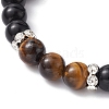 Natural Black Stone & Tiger Eye Round Braided Bead Bracelets BJEW-JB09728-3