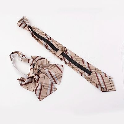 Preppy Style Women's Adjustable Polyester Bowknot Bow Tie and Zipper Neckties Set AJEW-WH0113-29C-1