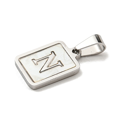304 Stainless Steel Pave Natural White Shell Pendants STAS-S130-03P-N-1