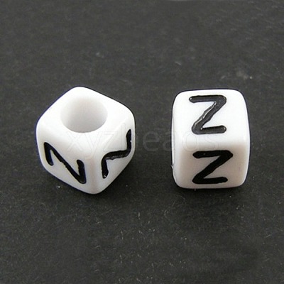 White Letter Acrylic Cube Beads X-PL37C9308-Z-1