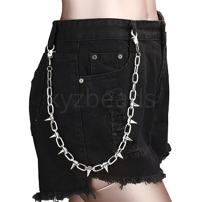 Punk Style Alloy with Aluminium Spiked Cone Chain Belts for Pants FS-WGA3437-01-1