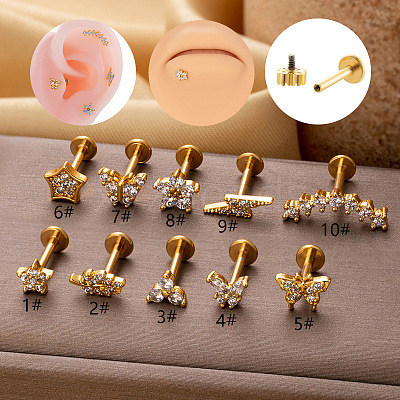316L Surgical Stainless Steel Micro Pave Clear Cubic Zirconia Labrets WG0766A-20-1