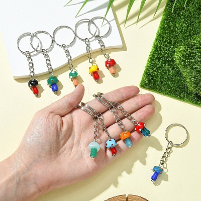 10Pcs Lampwork Mushroom Pendant Keychain KEYC-FS00021-1
