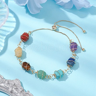 Natural & Synthetic Mixed Gemstone Beads Slider Bracelets BJEW-JB11271-1