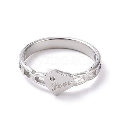 Crystal Rhinestone Heart with Word Love Finger Ring RJEW-D120-06B-P-1