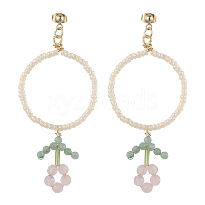 Flower Glass Seed Beads Dangle Earrings EJEW-MZ00148-01-1