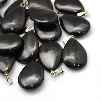 Teardrop Natural Obsidian Pendants G-Q368-28-1