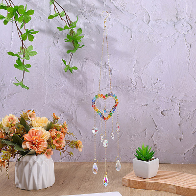 1Pc Colorful Glass Beaded Woven Net Suncatchers AJEW-CY0001-95A-1