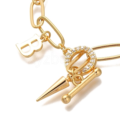 Letter B Brass Micro Pave Clear Cubic Zirconia Cable Chain Bracelets for Women BJEW-L696-112G-1