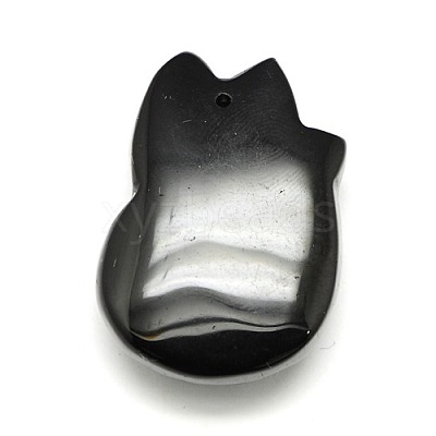 Fox Shaped Natural Obsidian Cameo Pendants G-F081-01-1