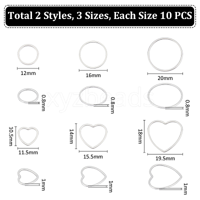 60Pcs 6 Styles 304 Stainless Steel Linking Ring STAS-UN0056-44-1