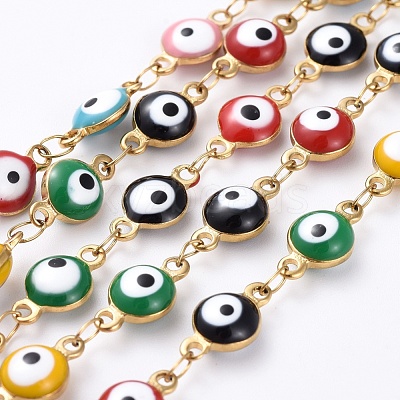 Handmade 304 Stainless Steel Enamel Chains CHS-P009-01G-02-1