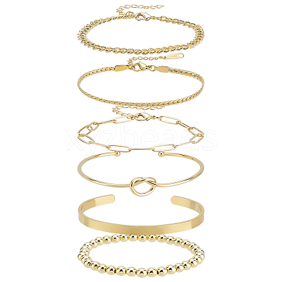 Synthetic Non-magnetic Hematite & Brass & Stainless Steel Cuff Bangles & Link & Charm Bracelets Sets BJEW-PH0004-44-1