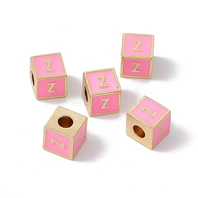 Rack Plating Brass Enamel Beads KK-B060-04G-05Z-1
