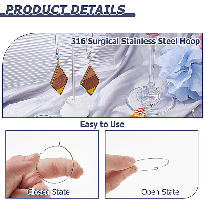 200pcs 316 Surgical Stainless Steel Hoop Earring Findings STAS-HS0001-26B-1